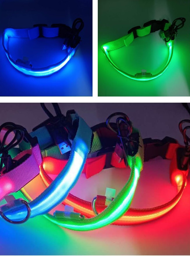 LED Nylon Dog Collar Night Safety Glow