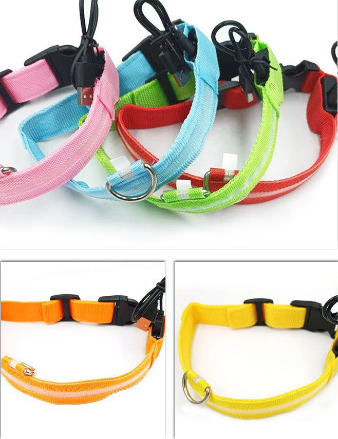 LED Nylon Dog Collar Night Safety Glow