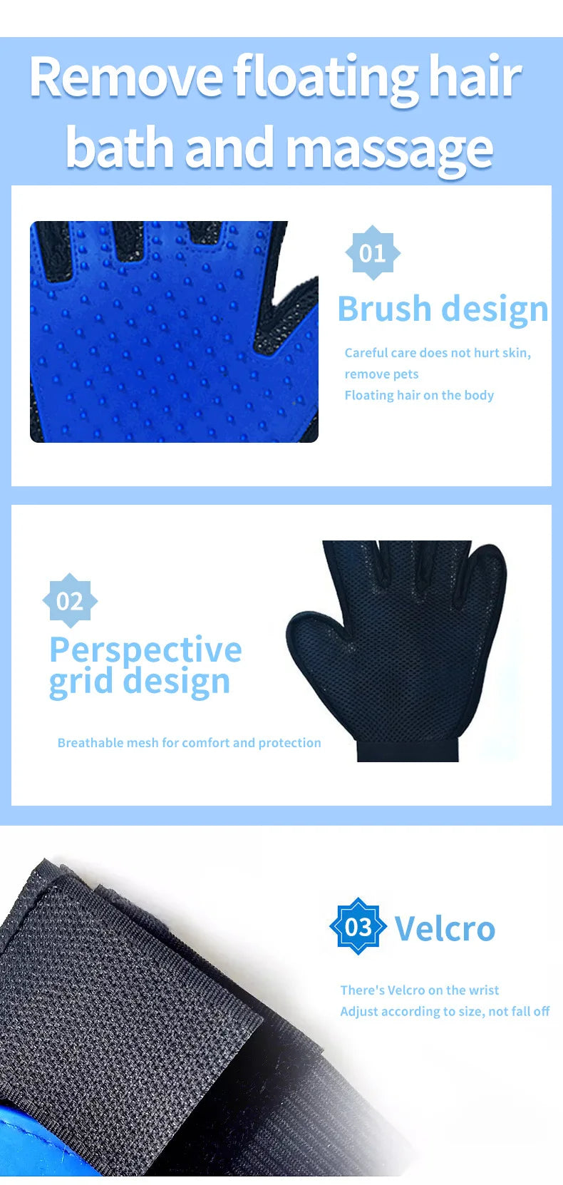 Pet Grooming Glove – Hair Remover & Massage Brush (6 Colors)
