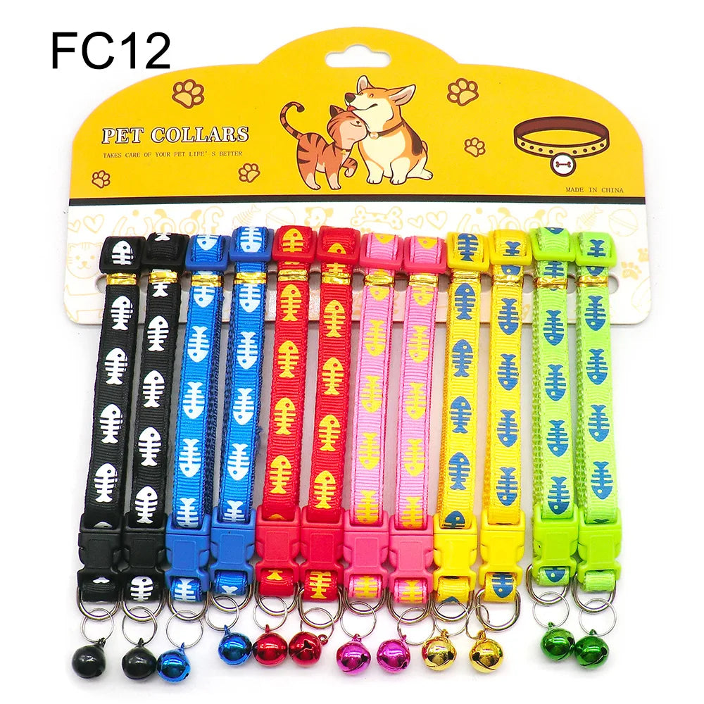 12pcs Mixed Color Pet Collars with Bell