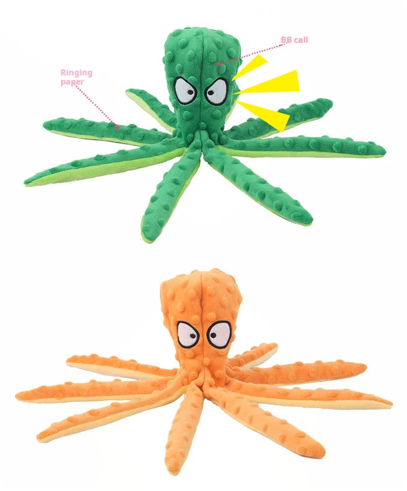 Bite-Resistant Plush Octopus Squeaky Dog Toy