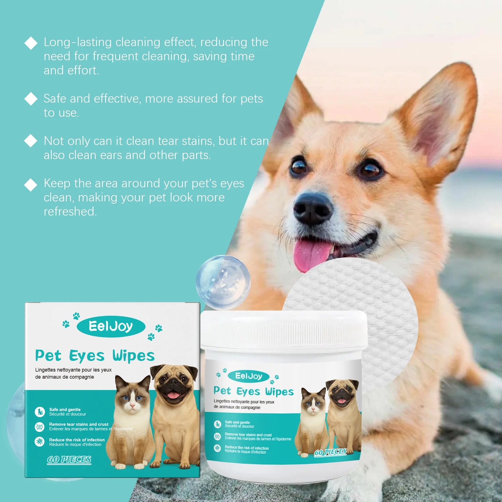 EELJOY Pet Eye & Ear Cleaning Wipes – 60 Pieces