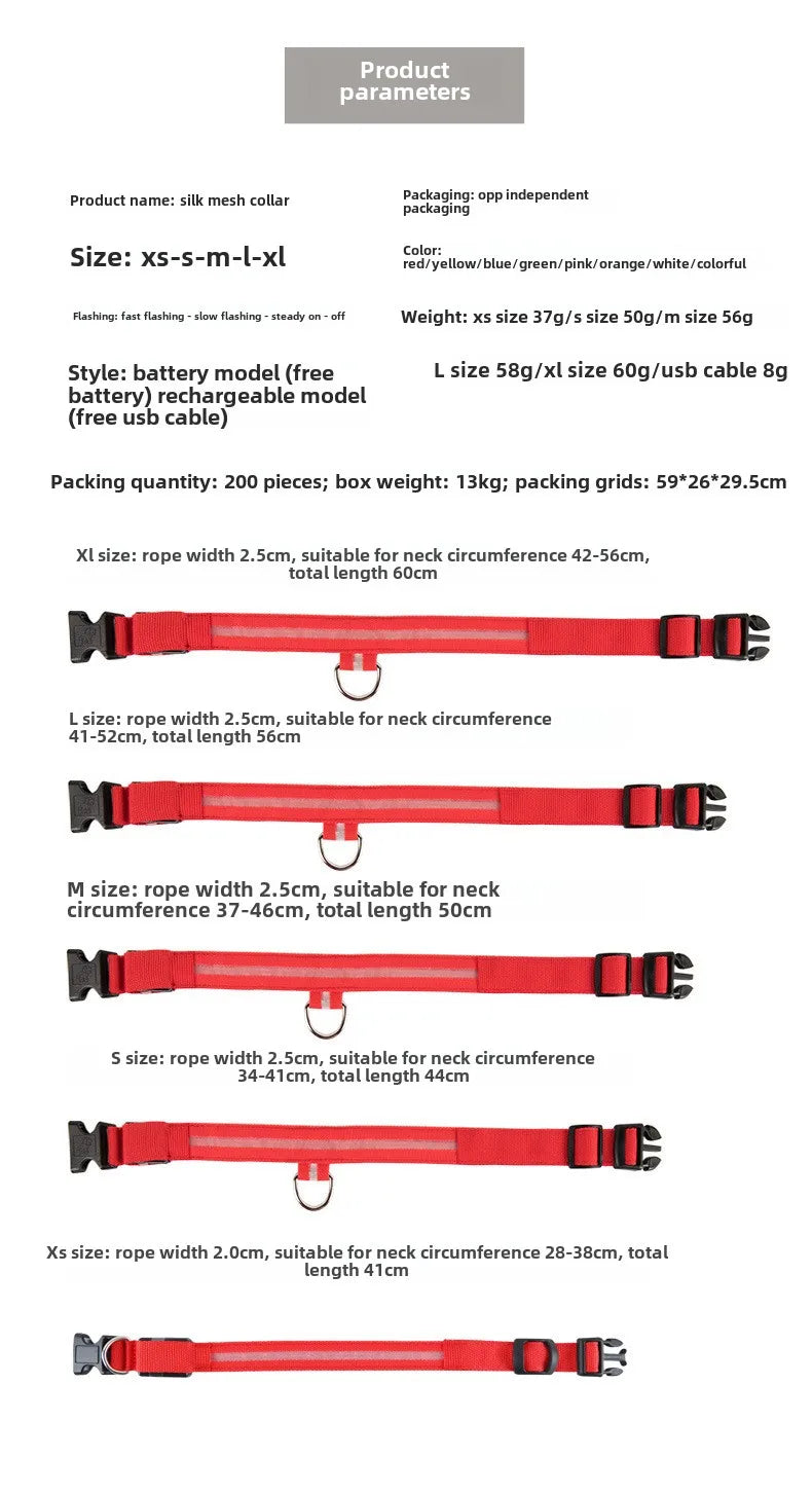 LED Nylon Dog Collar Night Safety Glow