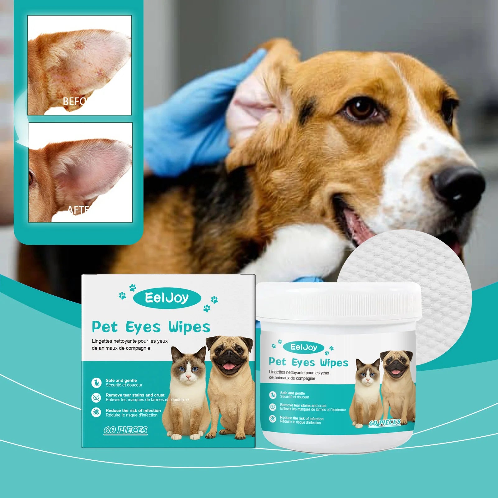 EELJOY Pet Eye & Ear Cleaning Wipes – 60 Pieces