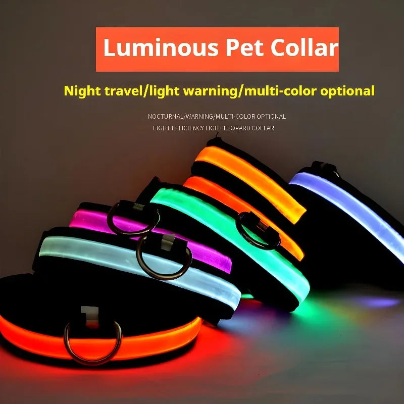 LED Nylon Dog Collar Night Safety Glow