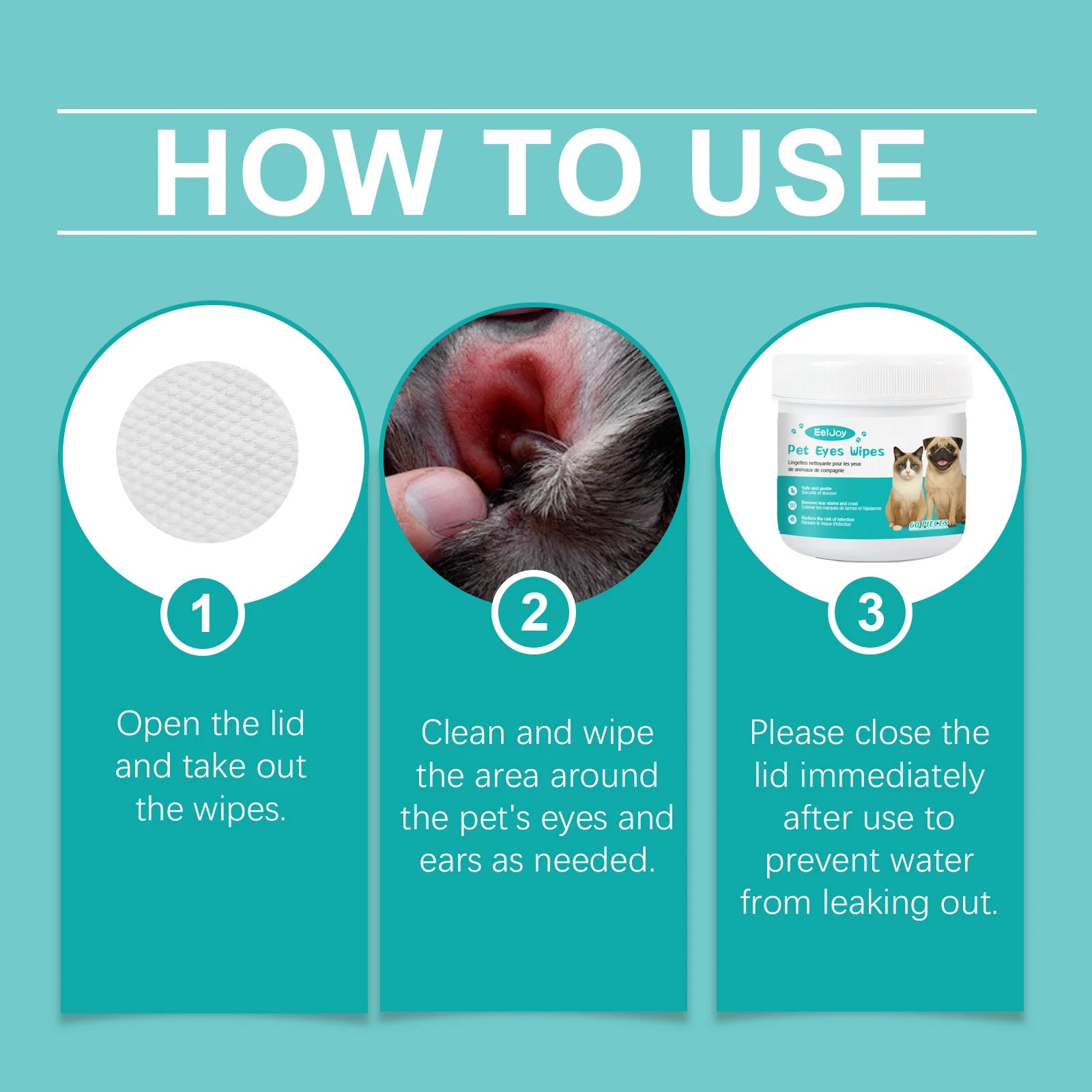 EELJOY Pet Eye & Ear Cleaning Wipes – 60 Pieces