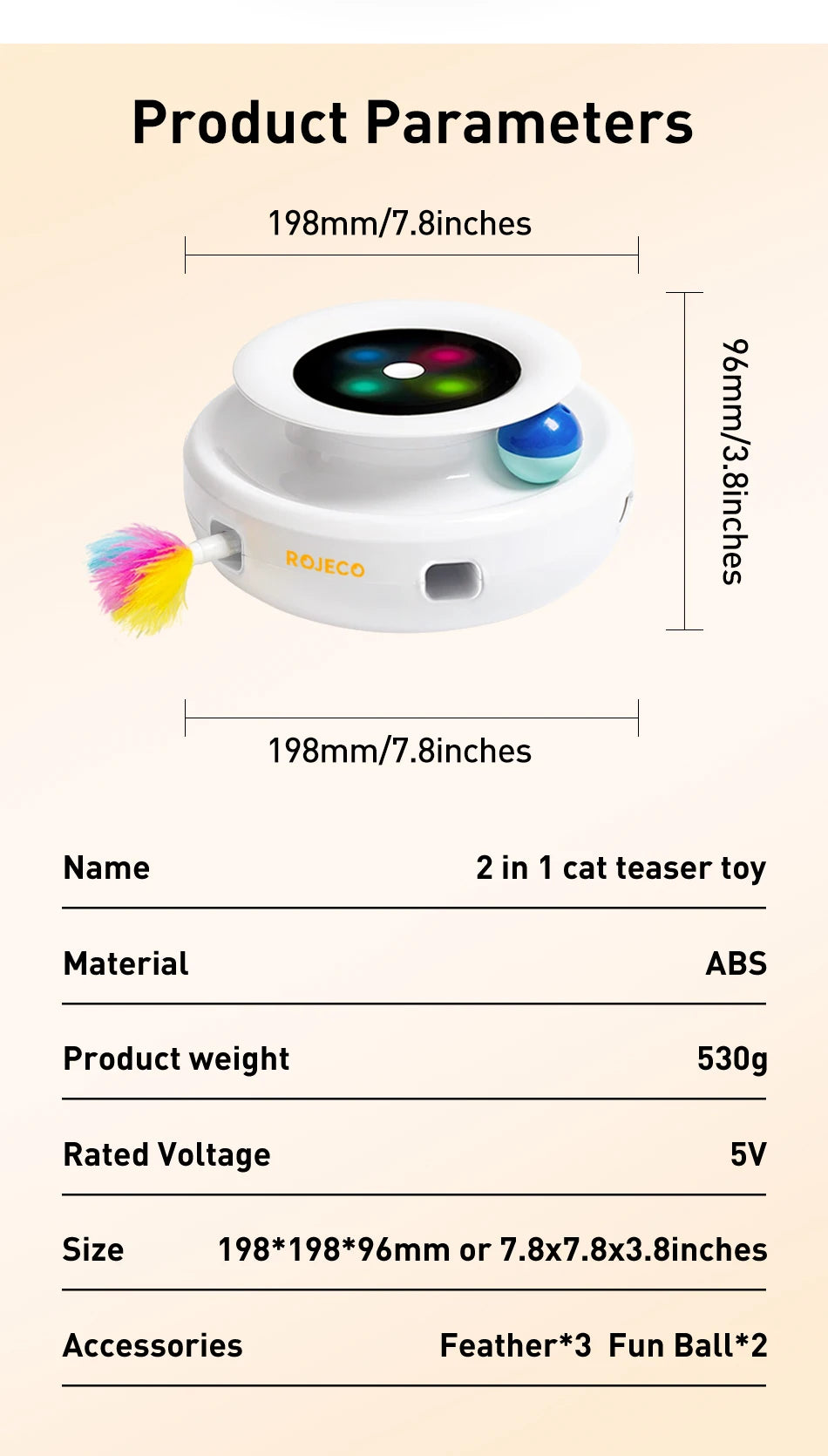 ROJECO 2-in-1 Smart Cat Feather & Ball ToyROJECO 2-in-1 Smart Cat Feather & Ball Toy