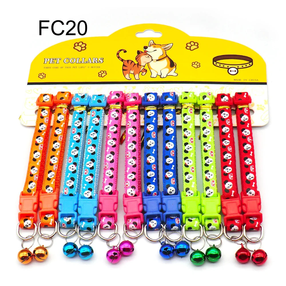 12pcs Mixed Color Pet Collars with Bell
