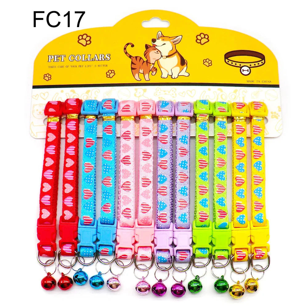 12pcs Mixed Color Pet Collars with Bell