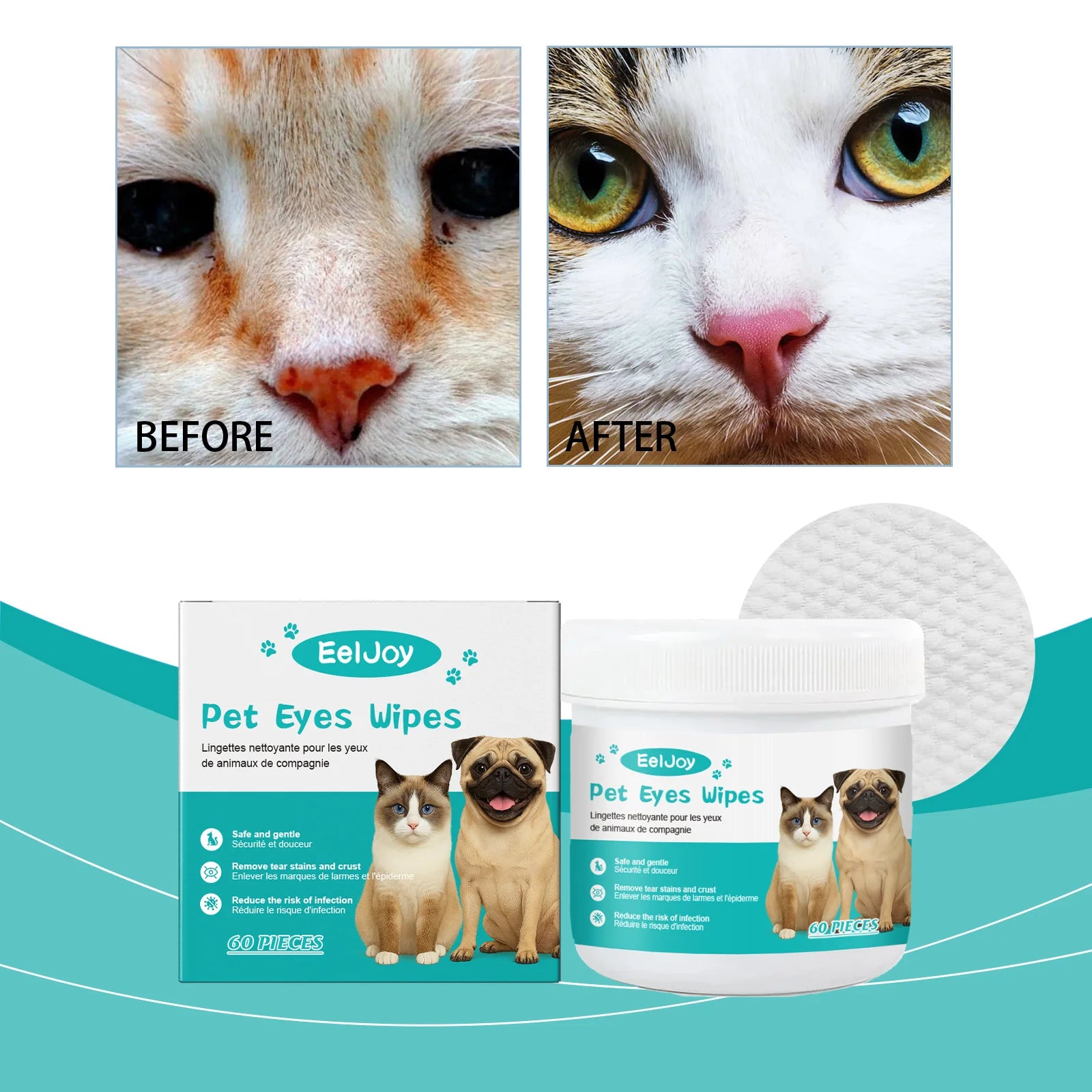 EELJOY Pet Eye & Ear Cleaning Wipes – 60 Pieces
