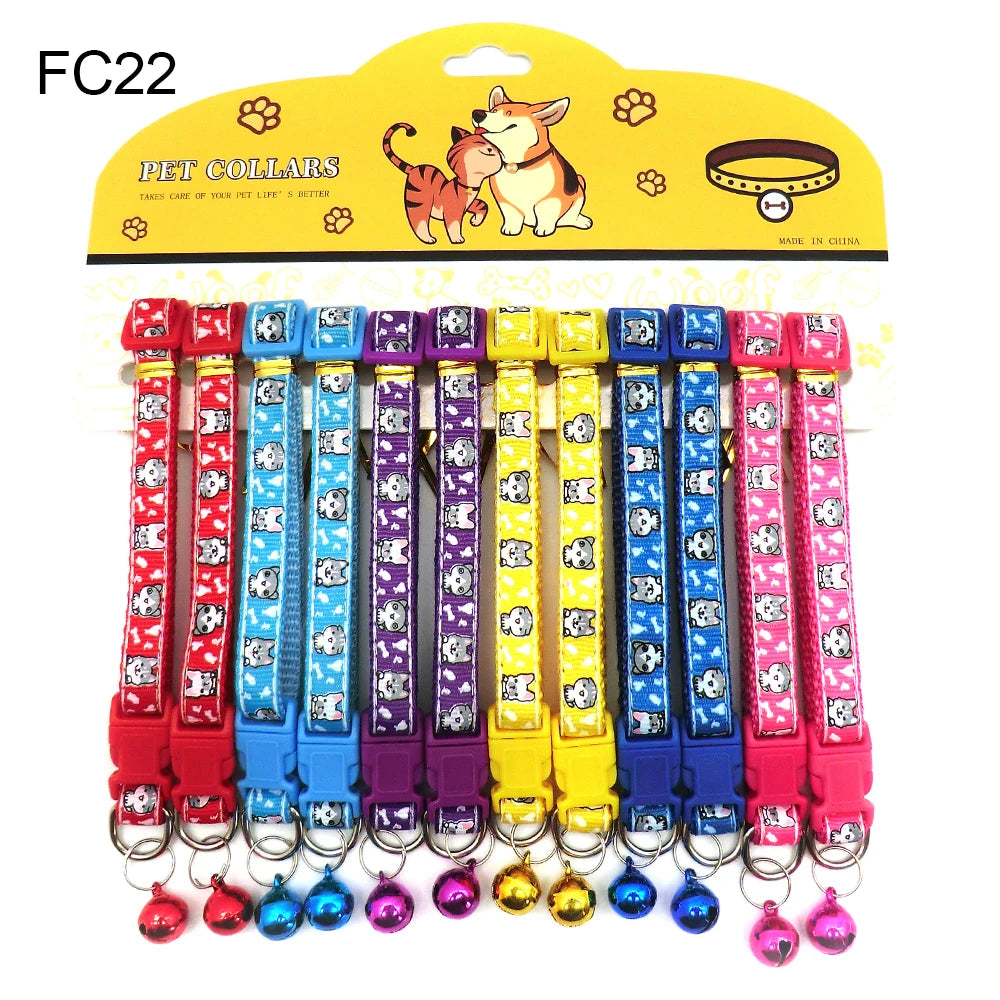 12pcs Mixed Color Pet Collars with Bell
