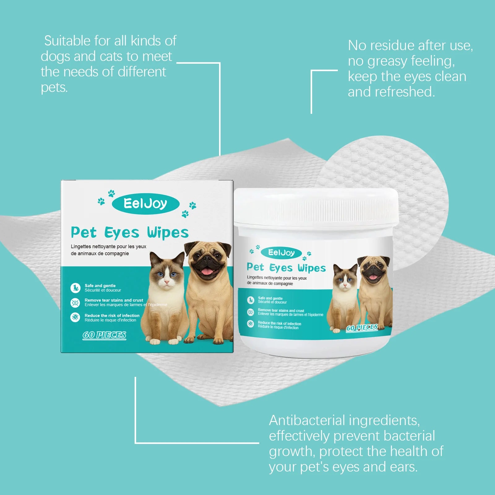 EELJOY Pet Eye & Ear Cleaning Wipes – 60 Pieces