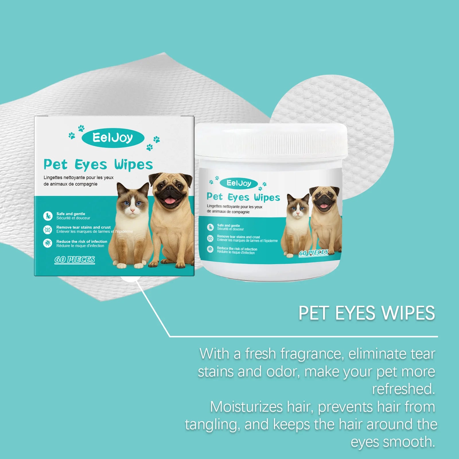EELJOY Pet Eye & Ear Cleaning Wipes – 60 Pieces