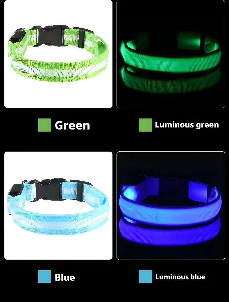 LED Nylon Dog Collar Night Safety Glow