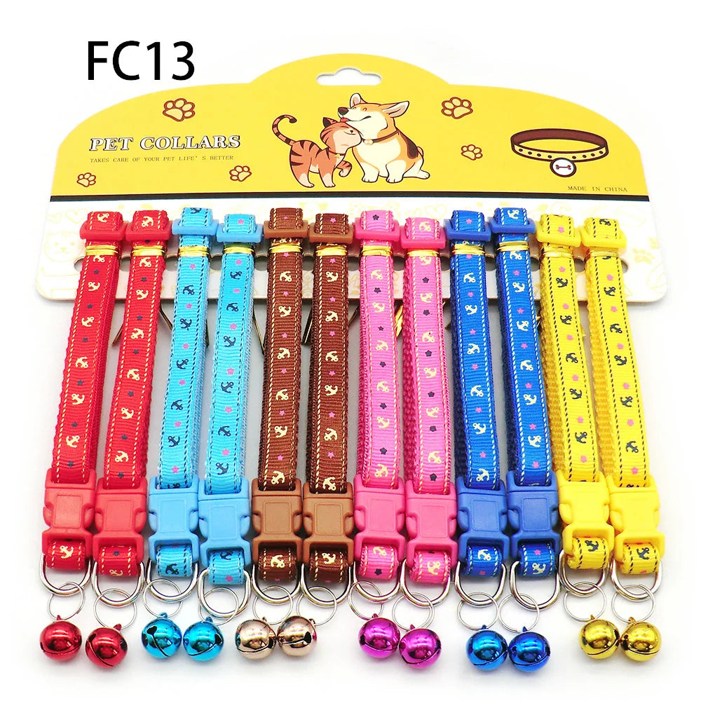 12pcs Mixed Color Pet Collars with Bell
