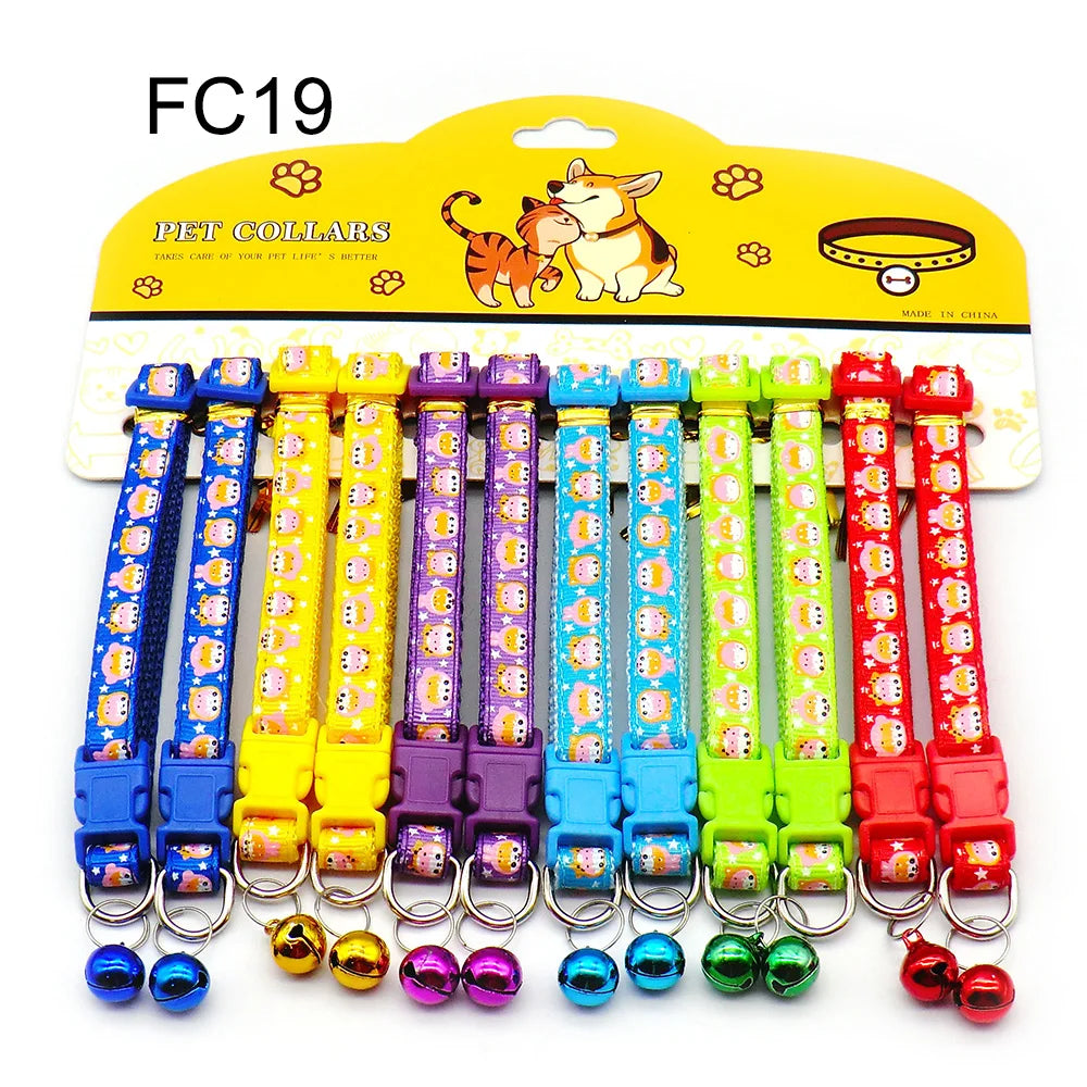 12pcs Mixed Color Pet Collars with Bell