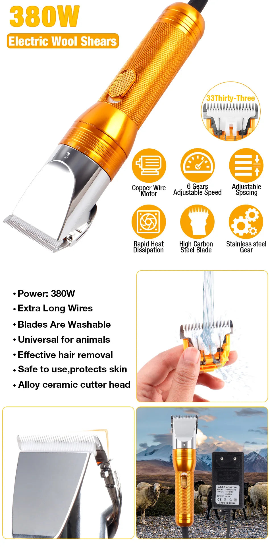 380W Cordless Cashmere Goat & Pet Hair Trimmer