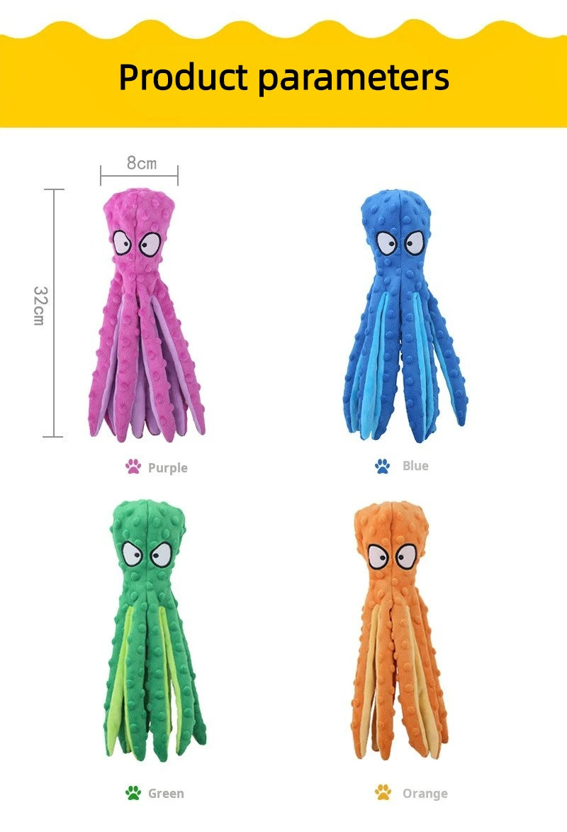 Bite-Resistant Plush Octopus Squeaky Dog Toy