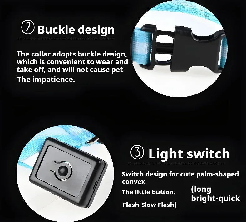 LED Nylon Dog Collar Night Safety Glow