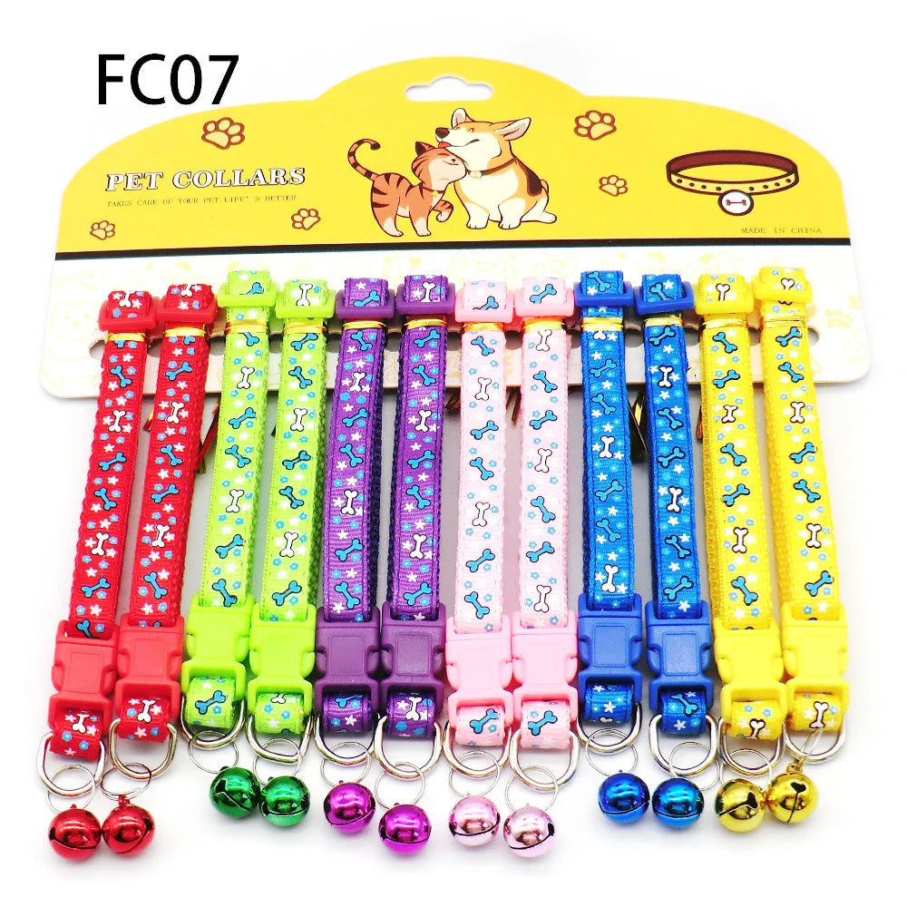 12pcs Mixed Color Pet Collars with Bell