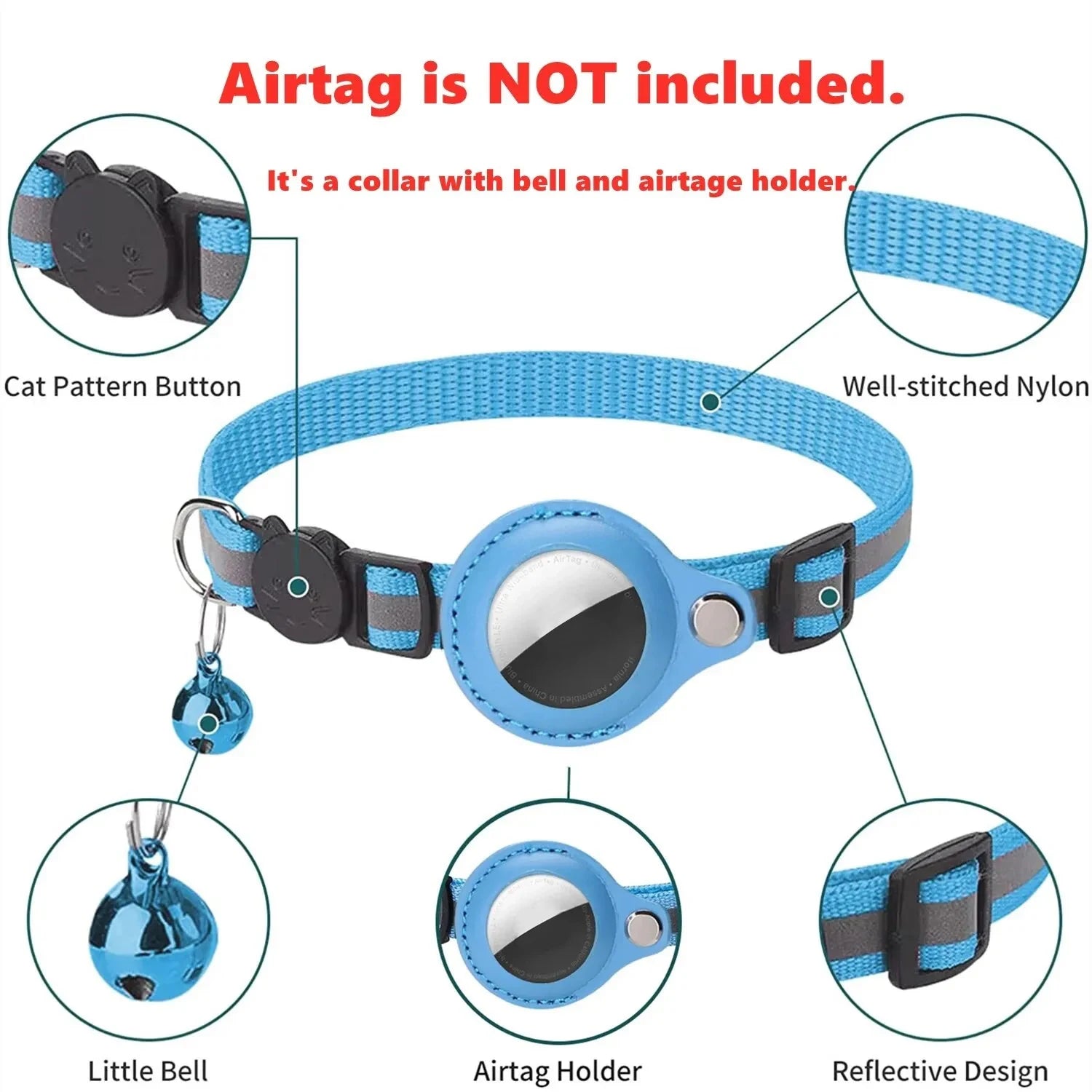 Reflective Airtag Cat Collar with Bell