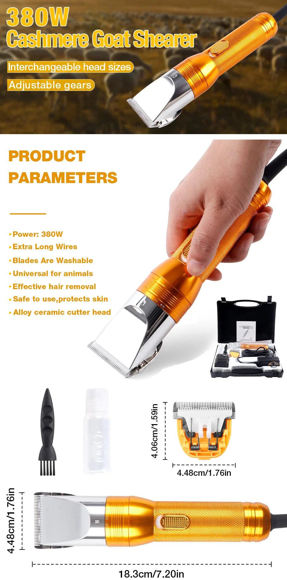 380W Cordless Cashmere Goat & Pet Hair Trimmer